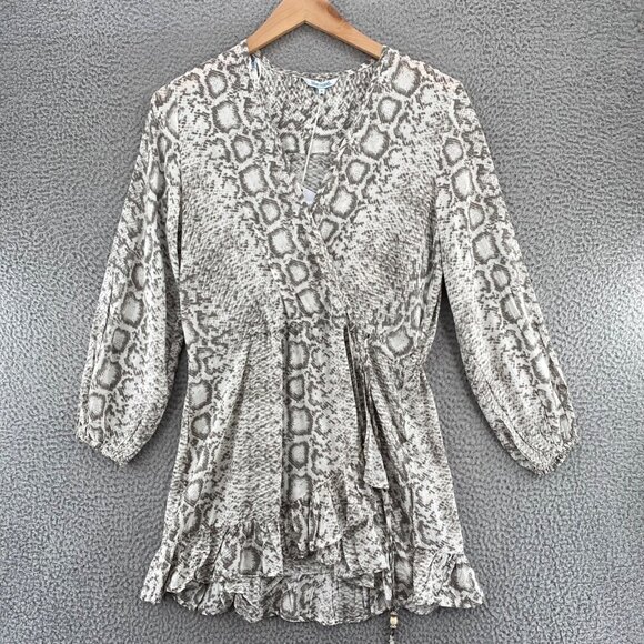 Blue Island Dress Womens Small Gray Snakeskin Fit & Flare Mini Ruffle Cover Up - Picture 11 of 11